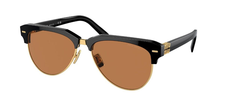 Miu Miu black cat-eye sunglasses with brown tinted lenses and gold-tone accents