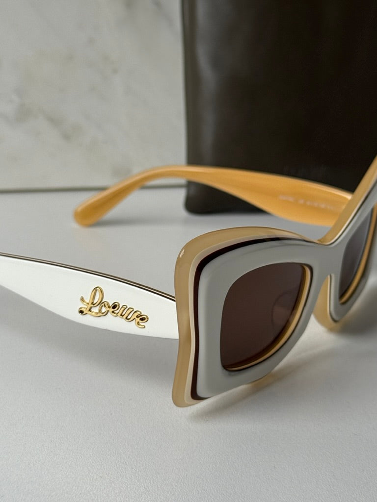 Loewe LW40140U Layered Cat Eye Sunglasses in Ivory Brown