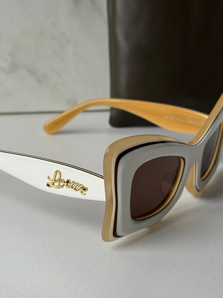 Loewe LW40140U Layered Cat Eye Sunglasses in Ivory Brown