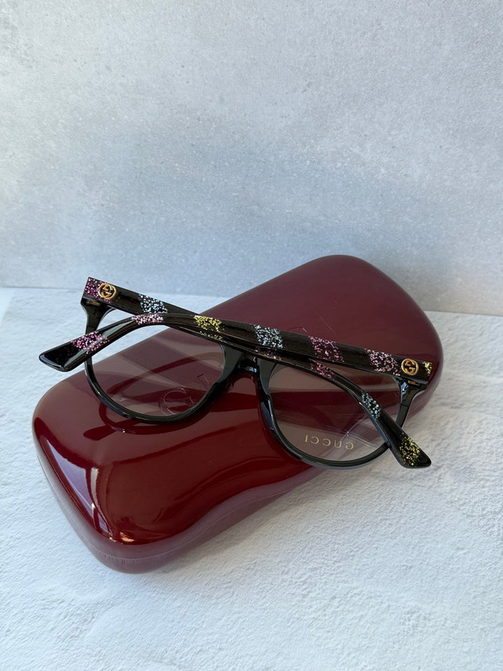 Gucci GG0329O Cat Eye Eyeglasses Frames in Black Glitter