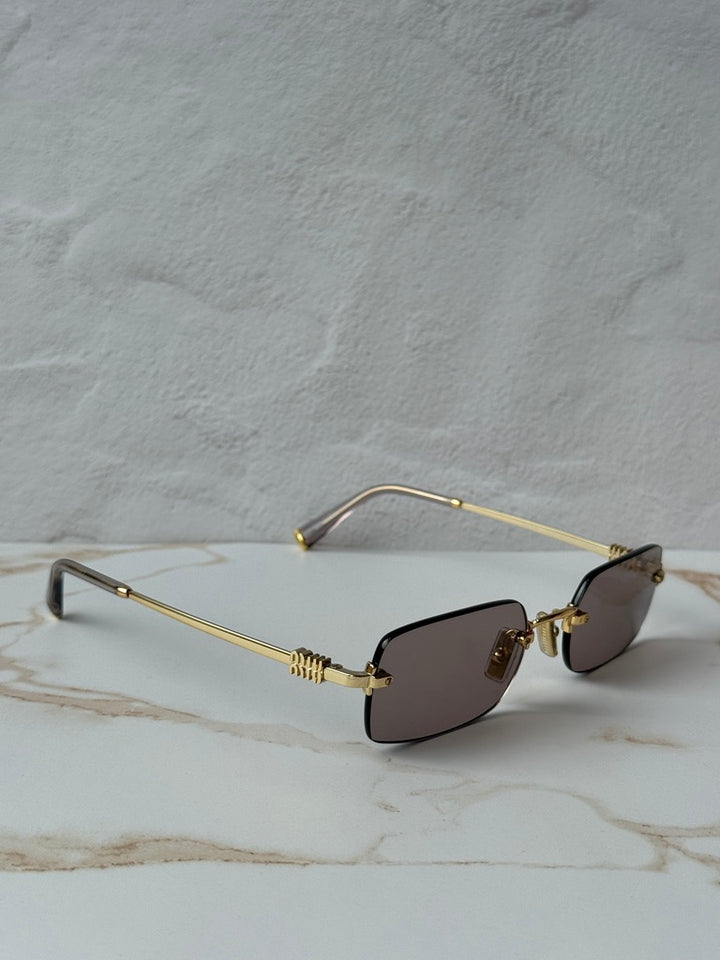 Miu Miu MU B50S Gold Purple Rimless Rectangular Sunglasses
