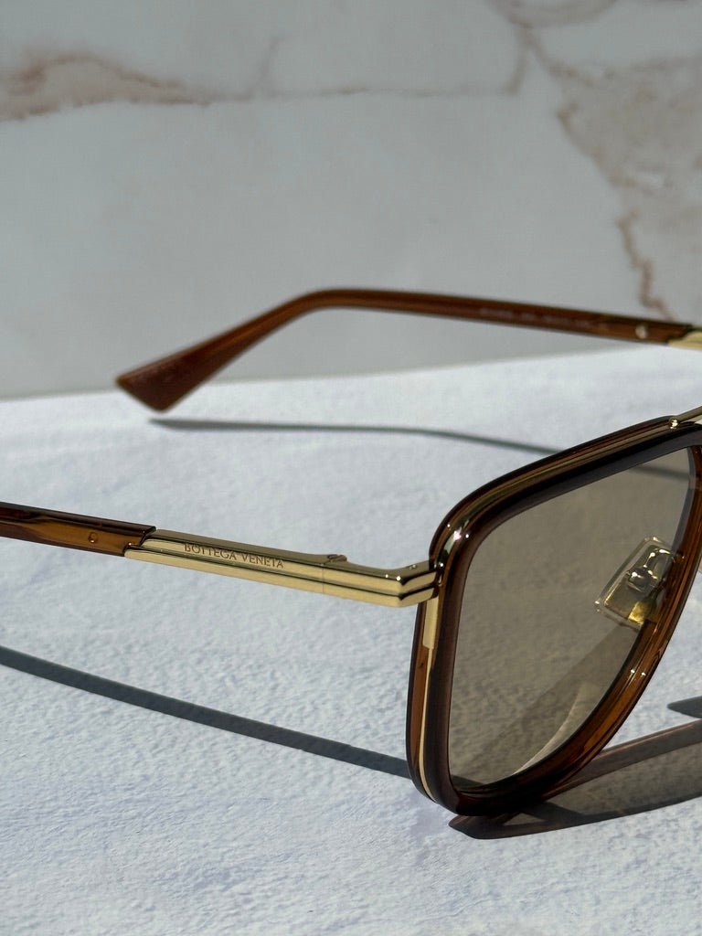 Bottega Veneta BV1463S Squared Aviator Sunglasses in Brown Tint