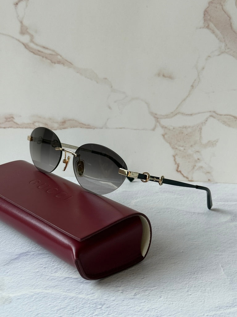 Gucci GG2051S Gold Grey Horsebit Oval Sunglasses