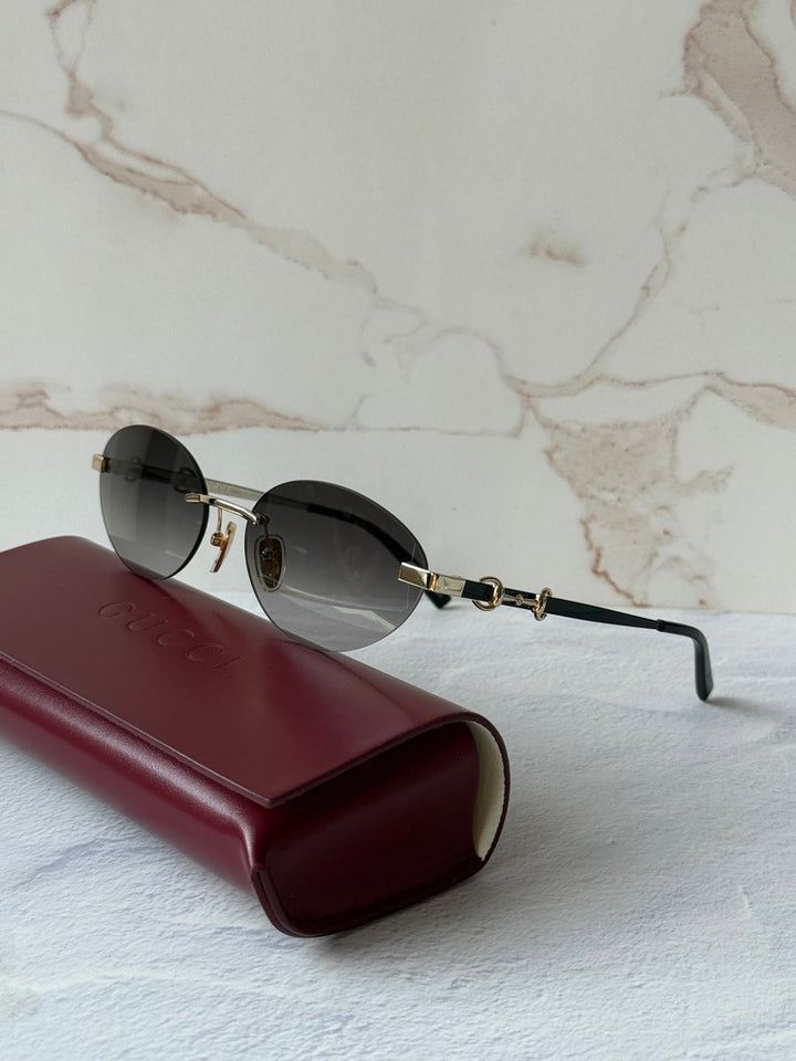 Gucci GG2051S Gold Grey Horsebit Oval Sunglasses