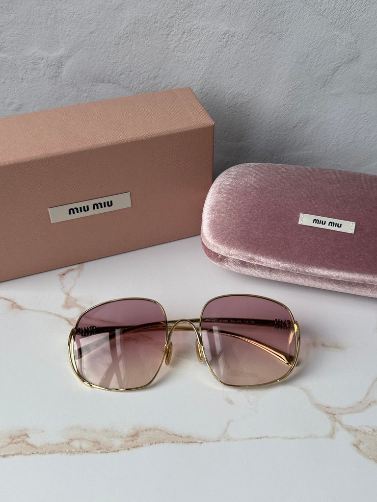 Miu Miu MU A57S Gold Pink Oversized Round Sunglasses