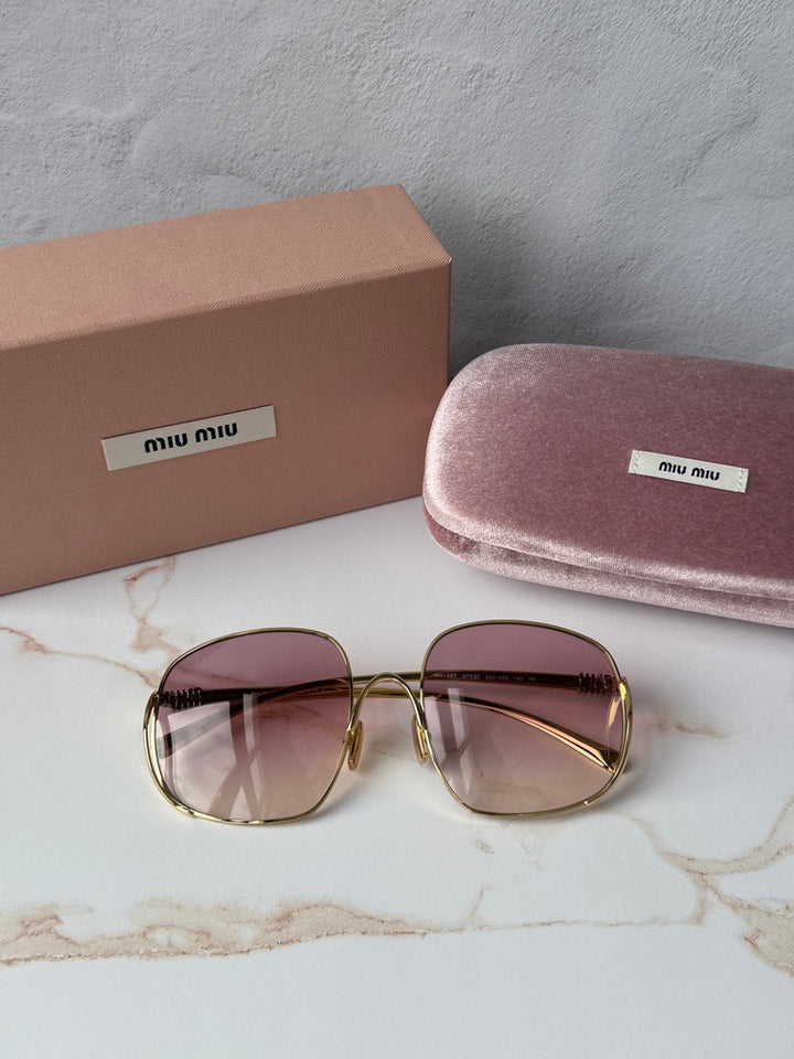 Miu Miu MU A57S Gold Pink Oversized Round Sunglasses