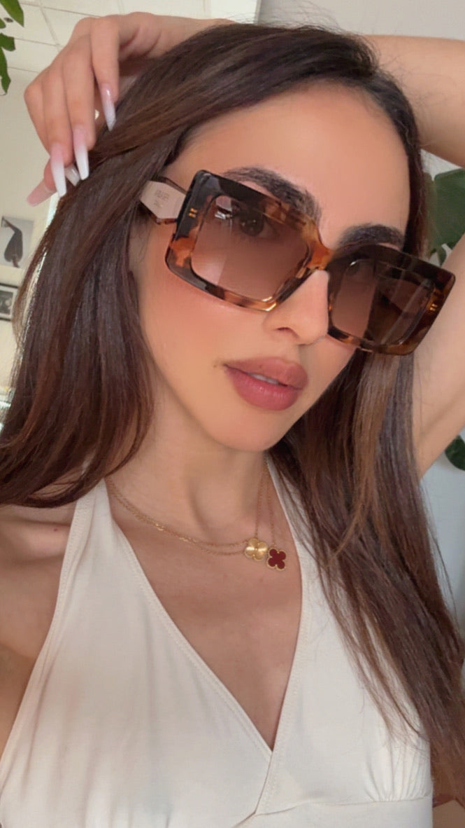 Prada PR D01S Square Sunglasses in Havana Powder