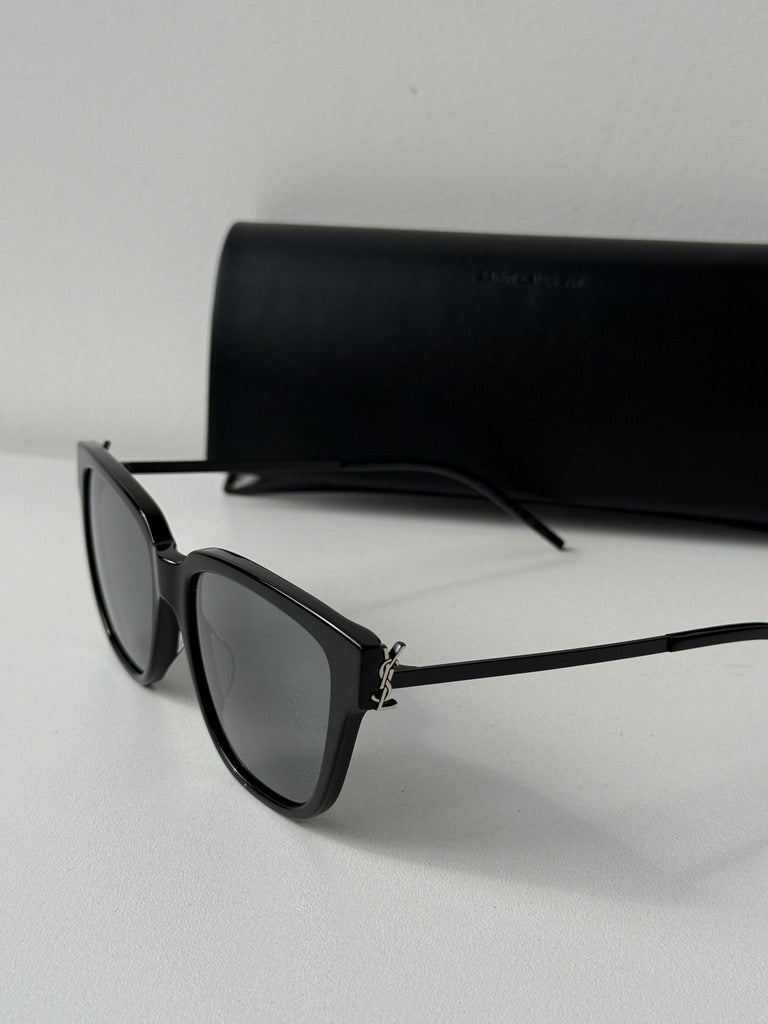 Saint Laurent SLM48S Cat Eye Sunglasses in Black Silver Mirror