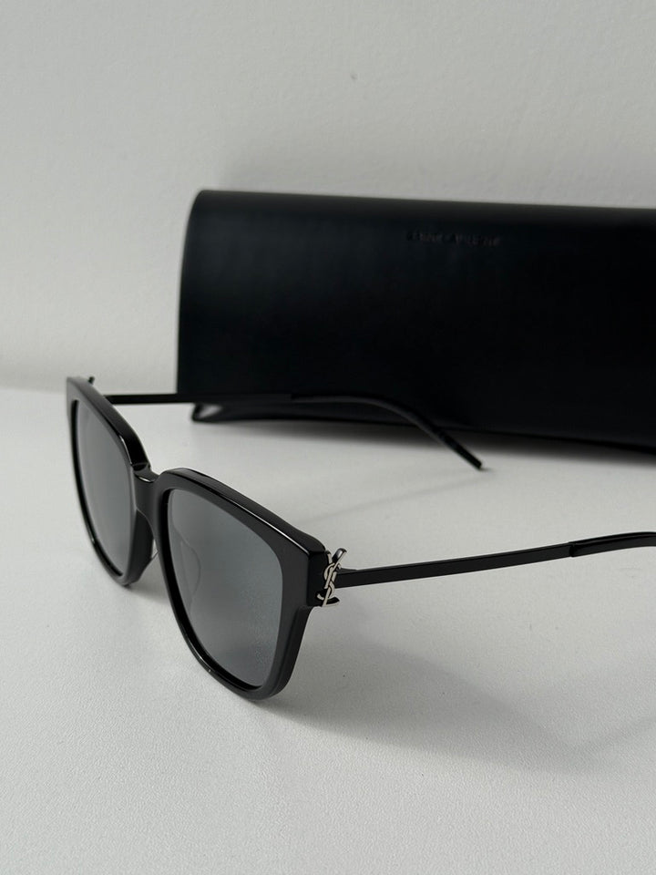 Saint Laurent SLM48S Cat Eye Sunglasses in Black Silver Mirror
