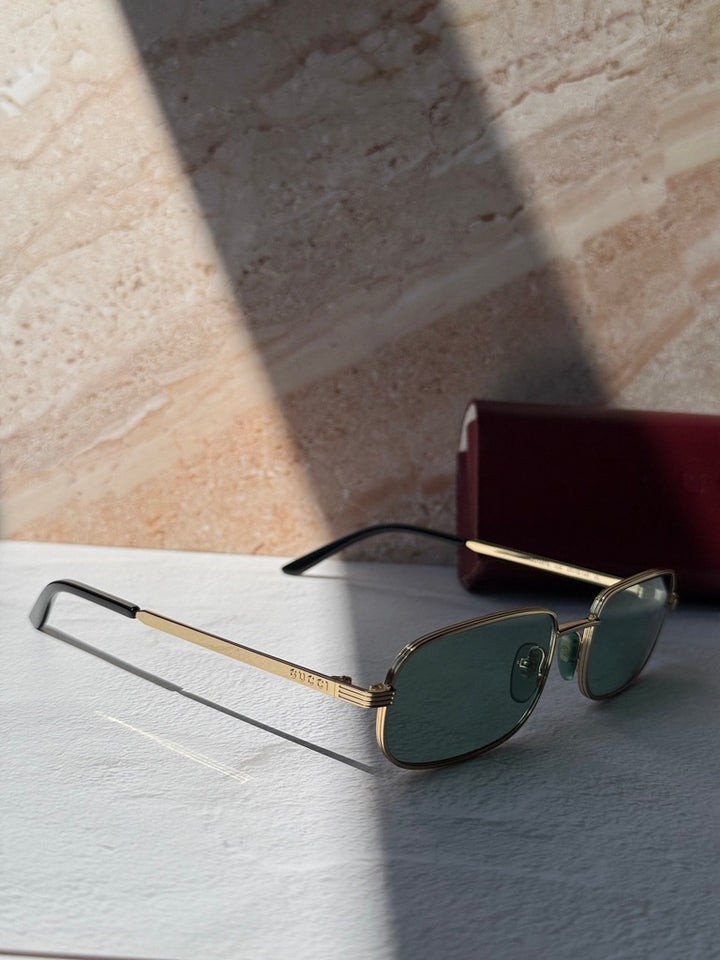 Gucci GG1457S Gold Green Lens Metal Sunglasses