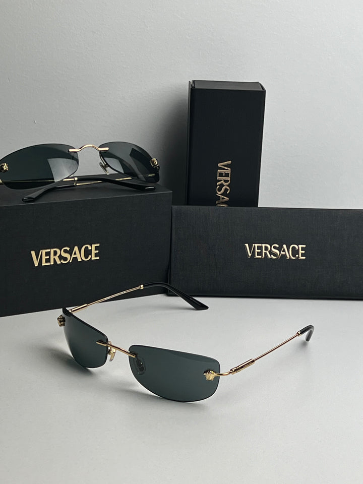 Versace VE2279 Rimless Sunglasses in Gold Grey