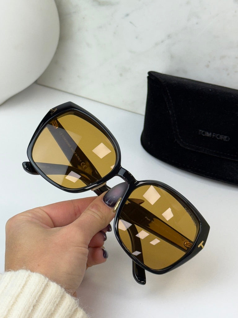 Tom Ford Plum FT1223 Black Yellow Oversized Sunglasses