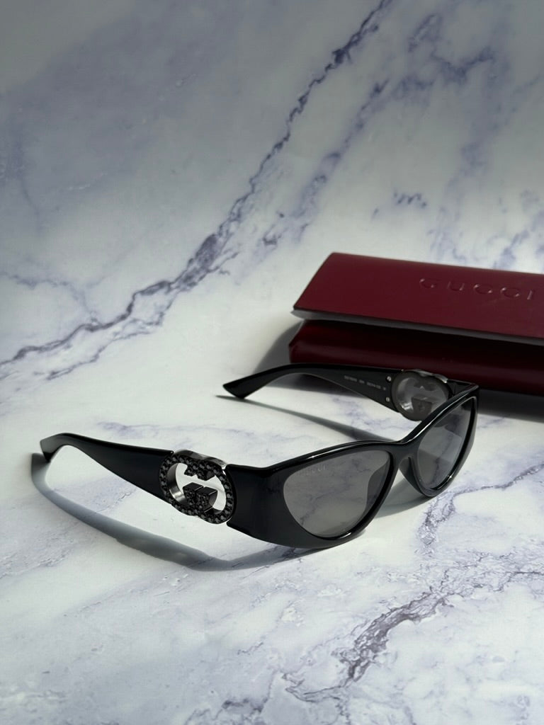 Gucci GG1824S Cat Eye Sunglasses in Black Silver Crystal