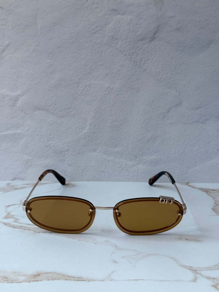 Off White Miami Oval Rimless Sunglasses in Gold/Camel