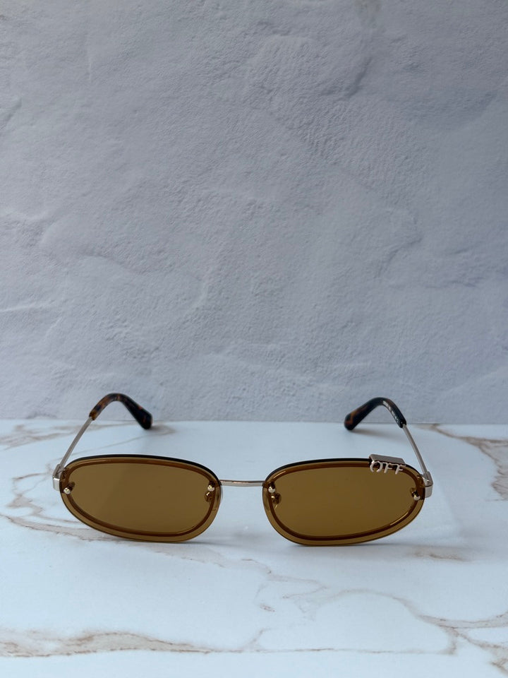 Off White Miami Oval Rimless Sunglasses in Gold/Camel