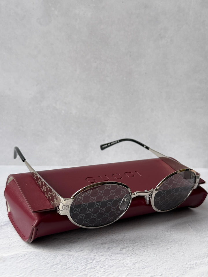 Gucci GG1854S Silver Monogram Mirror Oval Sunglasses