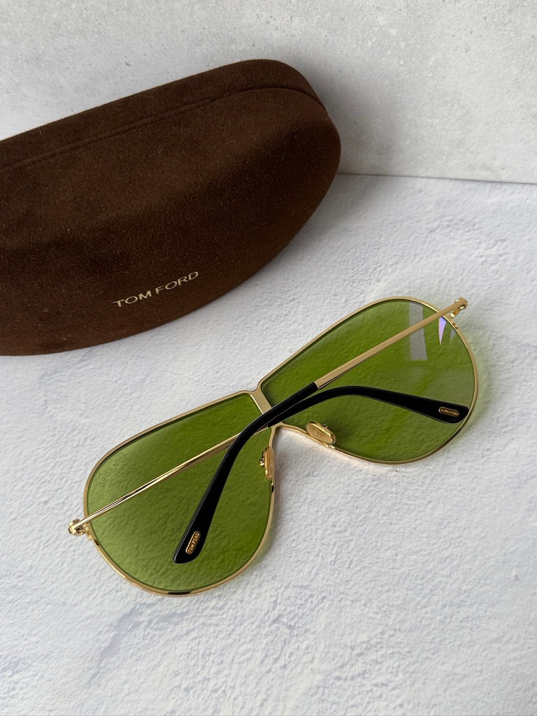 Keating aviator sunglasses with green lenses and gold-tone frame, slim temples
