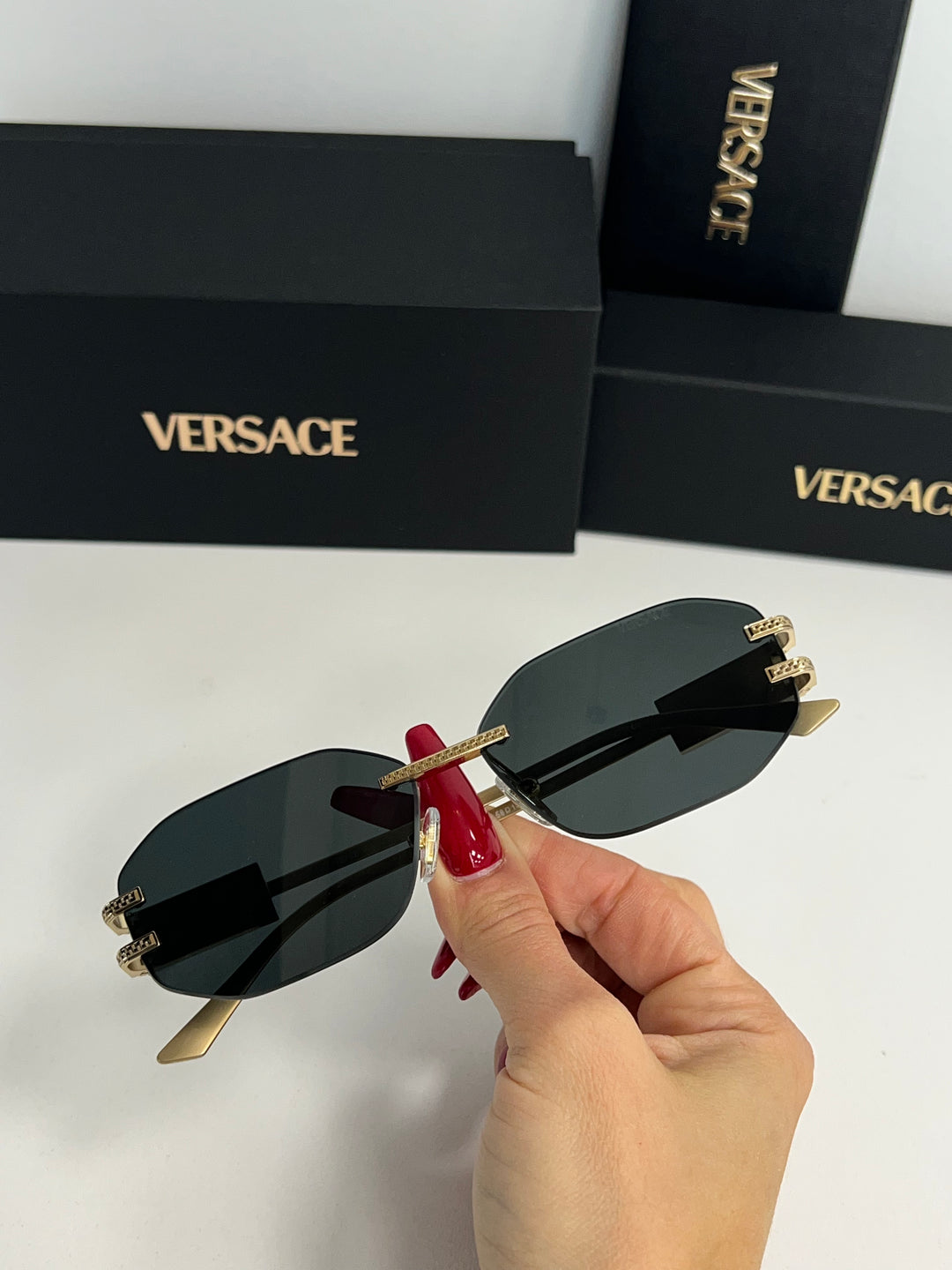 Versace VE2274 Rimless Sunglasses in Dark Grey