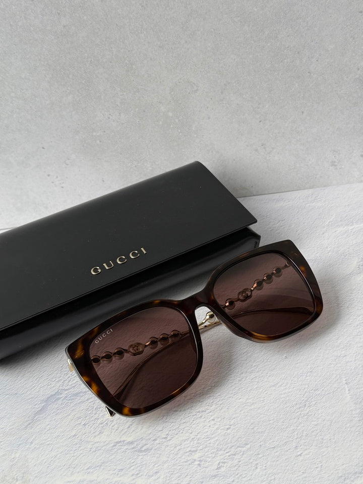 Gucci GG1971SA Square Pearl Sunglasses in Havana Brown