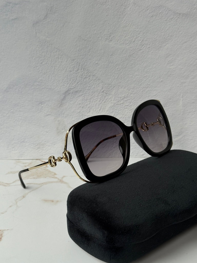 Gucci GG1021S Black Gold Square Horsebit Sunglasses