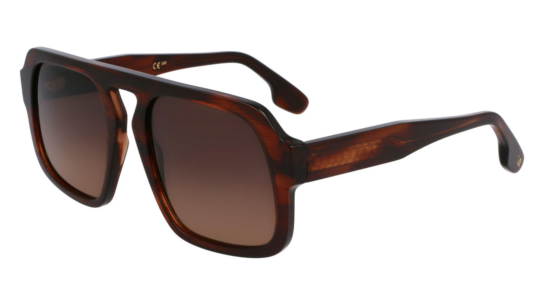 Victoria Beckham VB674S dark brown aviator sunglasses with square lenses and tortoise-style frame