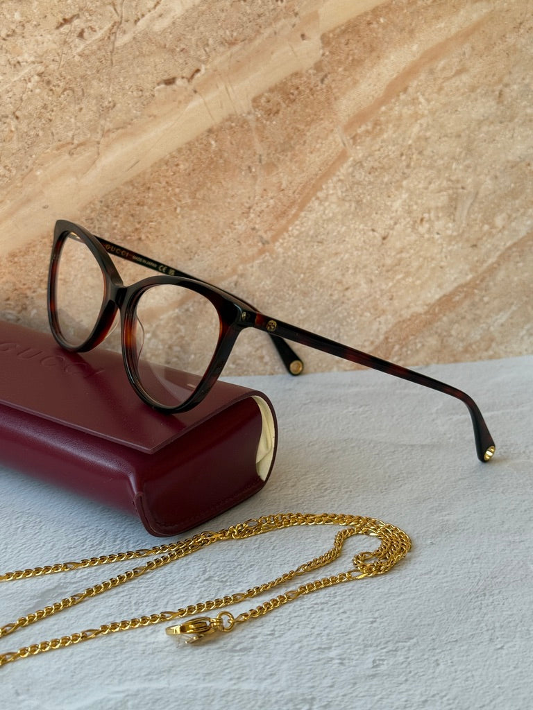 Gucci GG1079O Cat Eye Frames in Brown Chain
