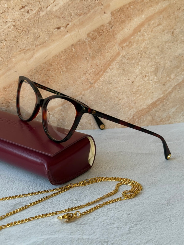 Gucci GG1079O Cat Eye Frames in Brown Chain