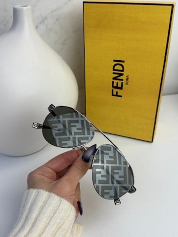 Fendi FE40061U Grey Monogram Mirror FF Aviator Sunglasses