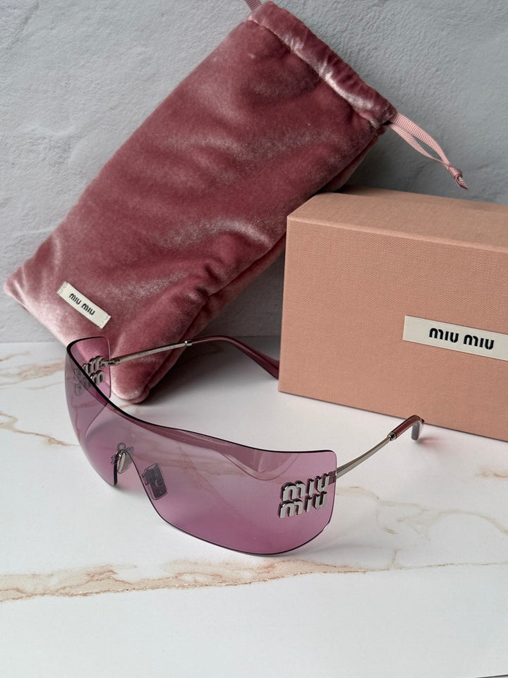 Miu Miu MU B53S Pink Mirror Rimless Mask Sunglasses