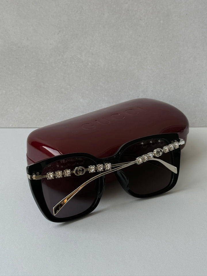 Gucci GG1971SA Squared Cat Eye Crystal Sunglasses in Black