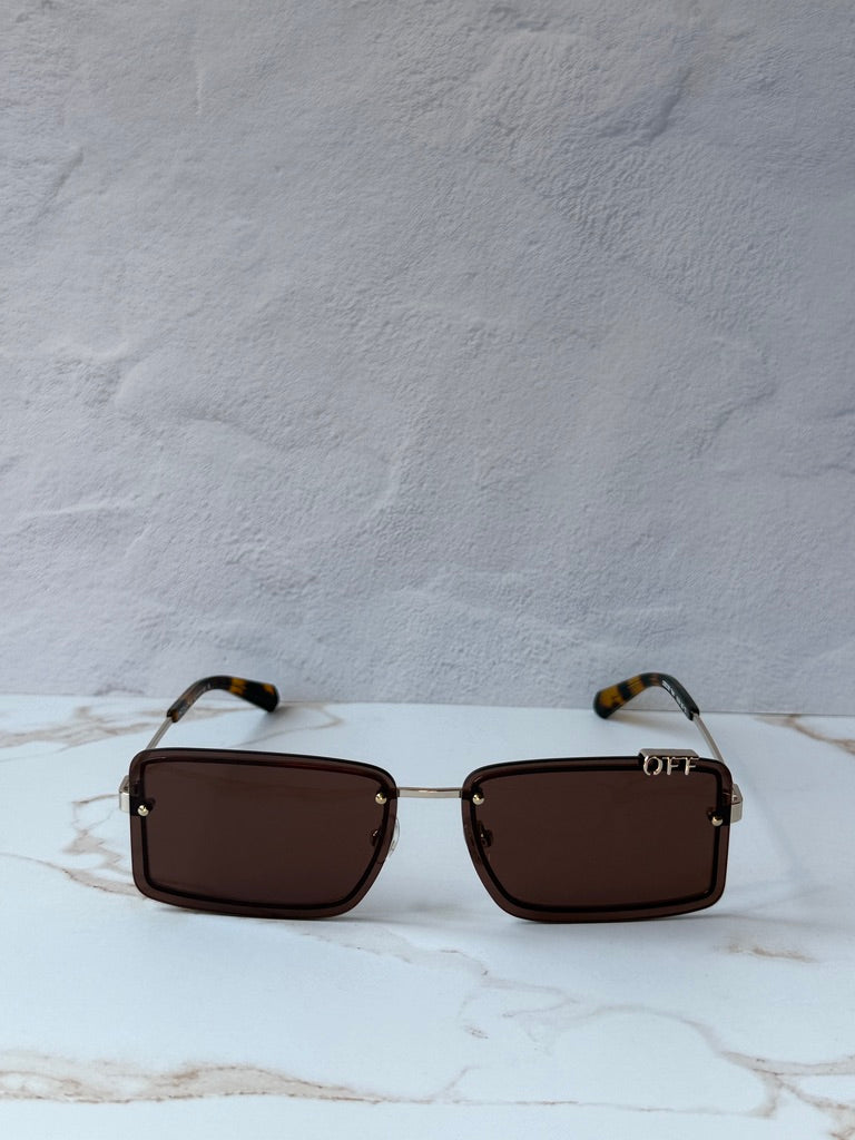 Off White Tampa Rectangular Rimless Sunglasses in Brown