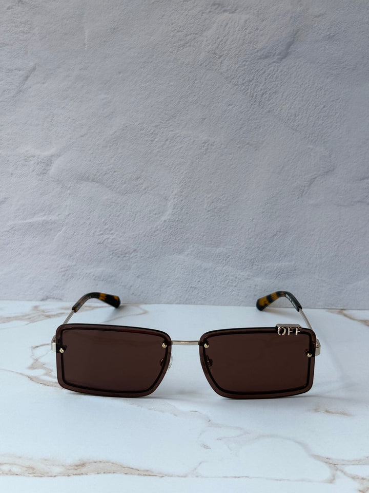 Off White Tampa Rectangular Rimless Sunglasses in Brown