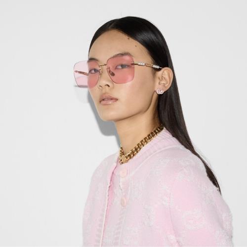 Gucci GG1923SA Pink Rimless Square Pearl Sunglasses