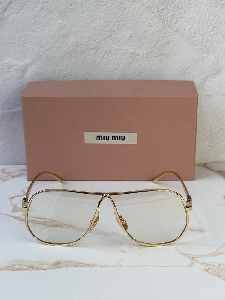 Miu Miu MU A56S Gold Bluelight Aviator Sunglasses