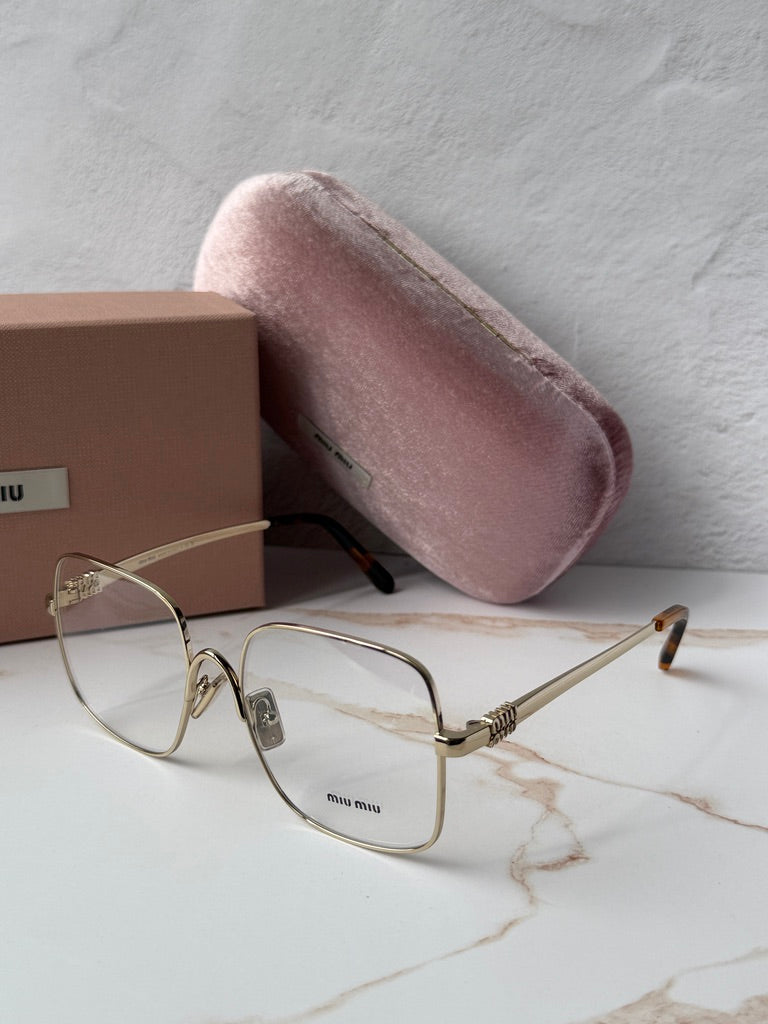 Miu Miu MU51YV Pale Gold Oversized Square Eyeglasses Frames