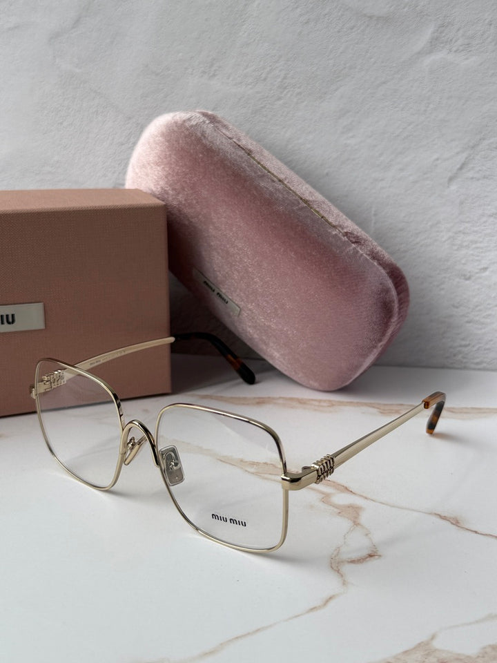 Miu Miu MU51YV Pale Gold Oversized Square Eyeglasses Frames