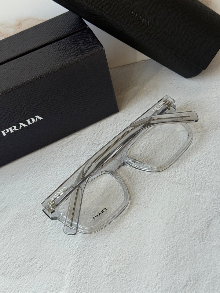 Prada PR C03V Square Eyeglasses Frames in Transparent Grey