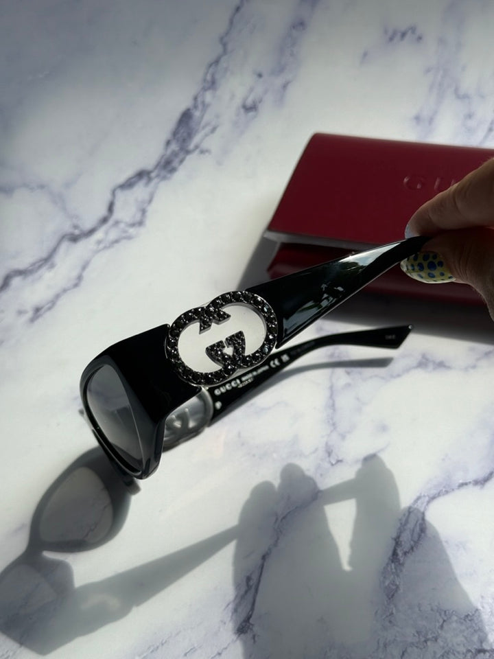 Gucci GG1824S Cat Eye Sunglasses in Black Silver Crystal
