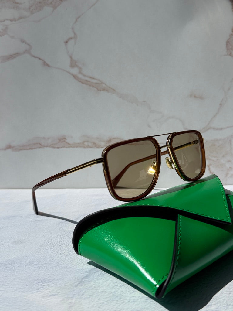 Bottega Veneta BV1463S Squared Aviator Sunglasses in Brown Tint
