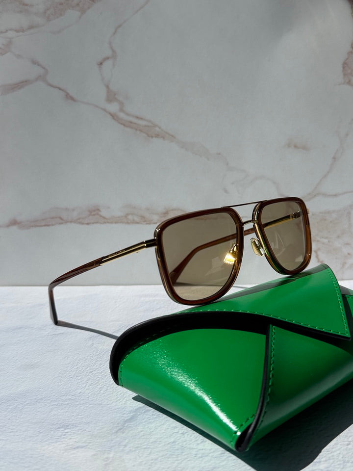 Bottega Veneta BV1463S Squared Aviator Sunglasses in Brown Tint