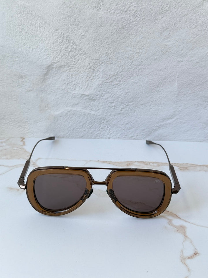 Valentino V-Lstory Nude Brown Aviator Sunglasses