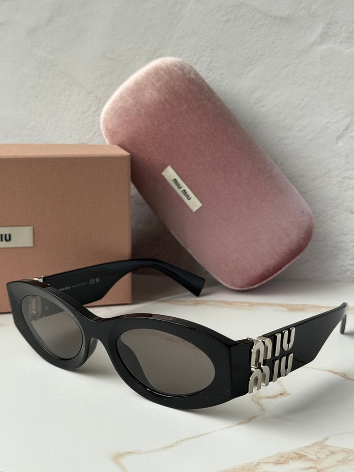 Miu Miu MU11WS Black Grey Oval Sunglasses