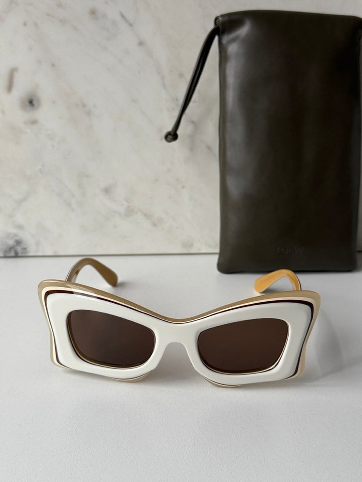Loewe LW40140U Layered Cat Eye Sunglasses in Ivory Brown