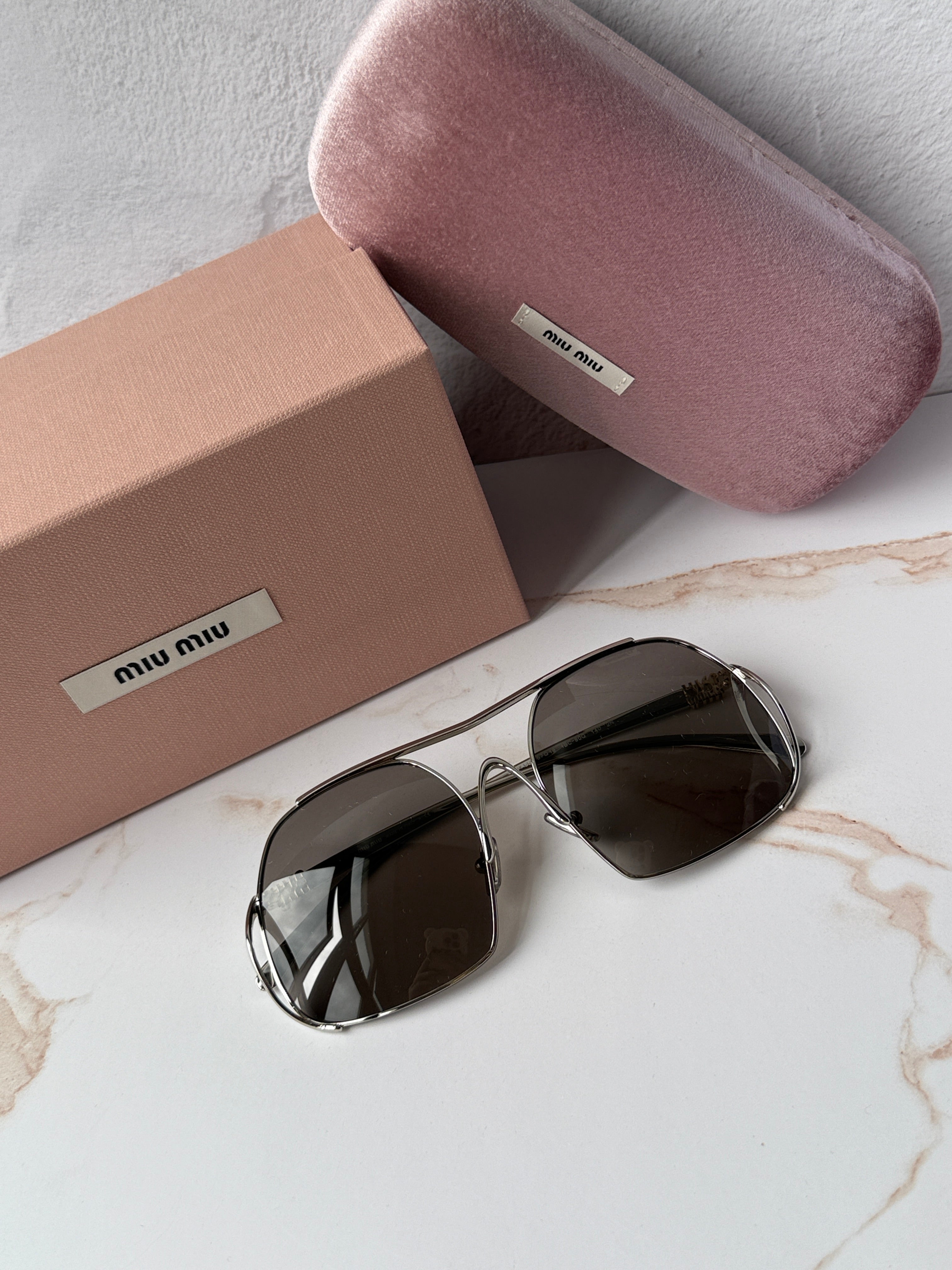 Miu Miu MU A55S Silver Oversized Aviator | Designer Daydream