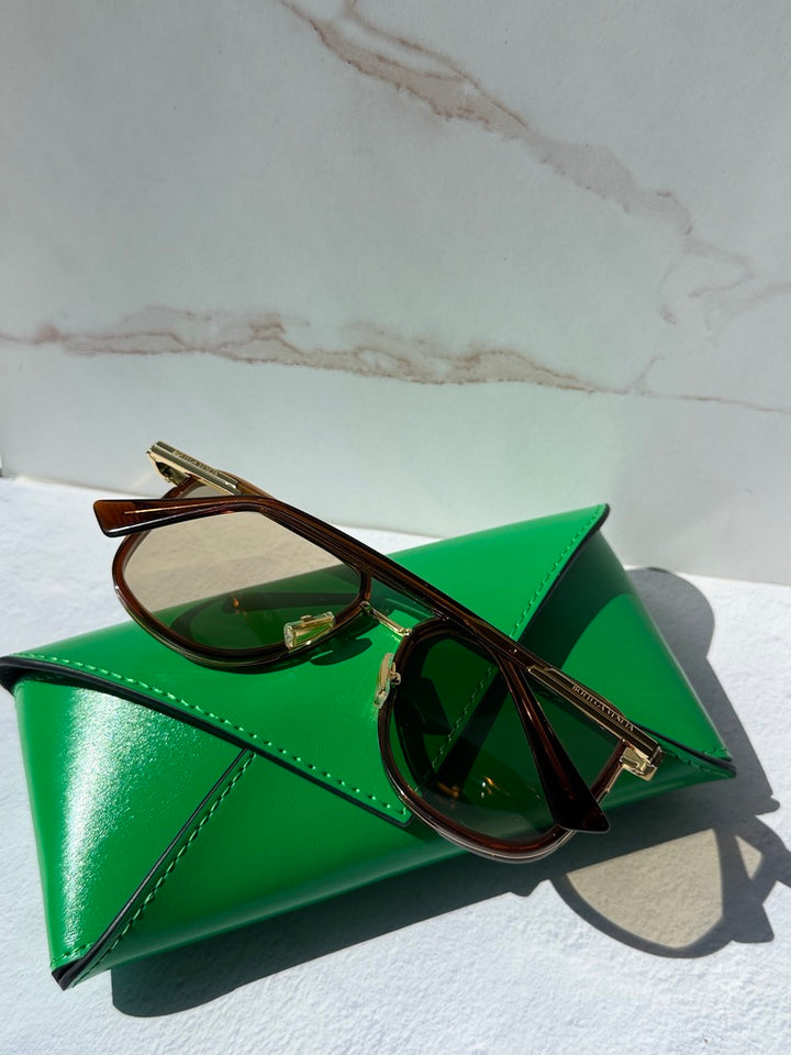 Bottega Veneta BV1463S Squared Aviator Sunglasses in Brown Tint
