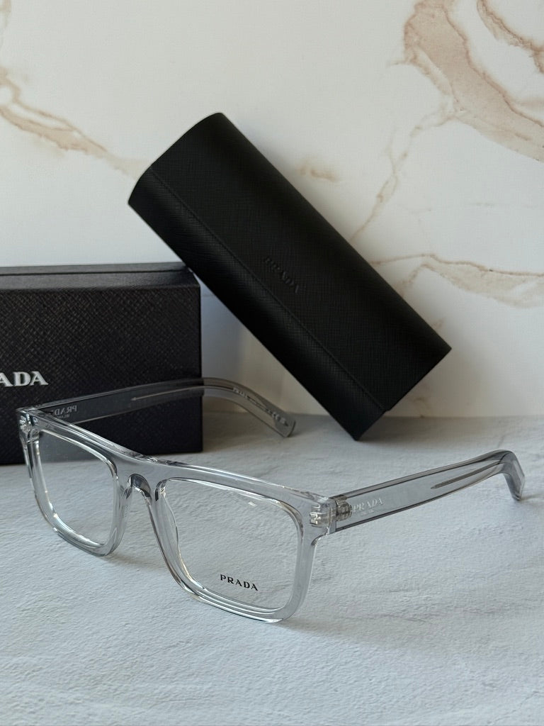 Prada PR C03V Square Eyeglasses Frames in Transparent Grey