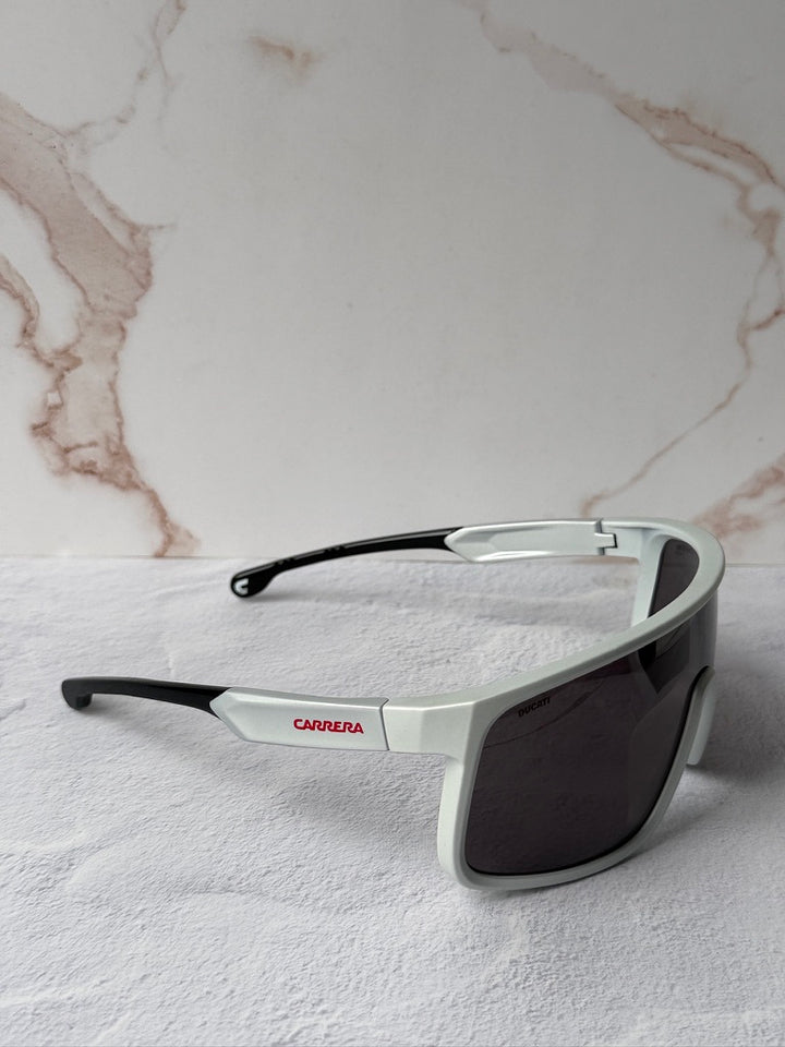 Ducatti 017/S mask sunglasses, white shield lens style with black temples