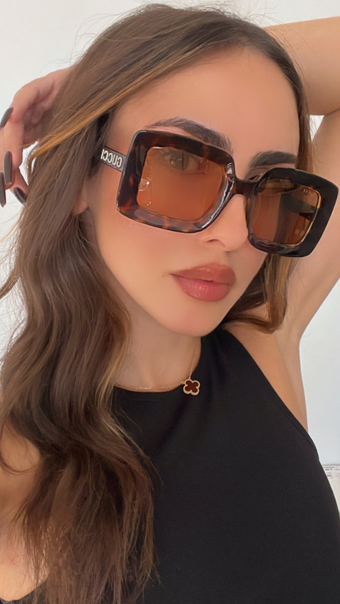 Gucci GG1718S Square Sunglasses in Spotted Havana