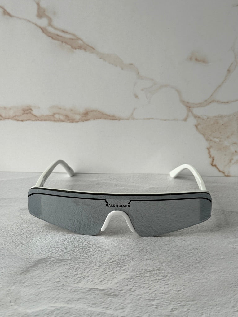 Balenciaga BB0003S 001 Gafas de sol espejadas con escudo de esquí en negro