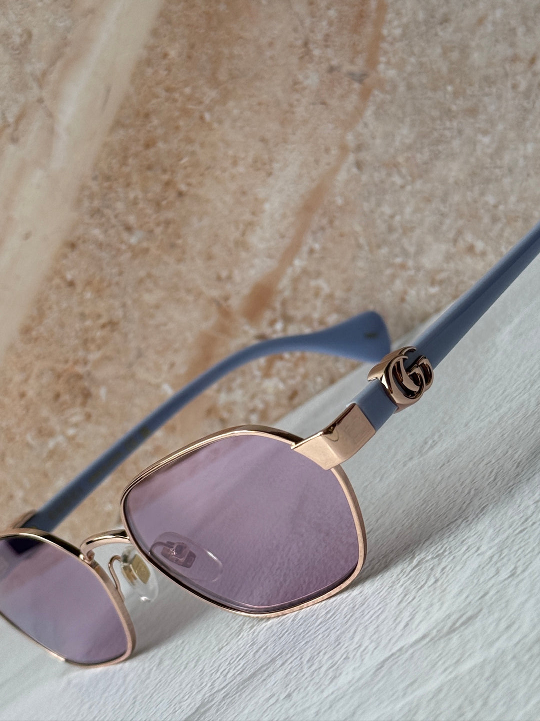 Gucci GG1593S Rose Gold Oval Lilac Mirror Sunglasses